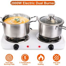 Double Burner Electric Hot Plate, 2000W Fast Heating with 5 Temperature Levels, Portable Stainless Steel Hot Plate for Home Dorm RV