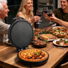 Pizza Oven, 12 in Electric Pizza Maker, 1200W Electric Pizzas Cooker with Non-Stick Coating, 180Â° Open for Dual Side Baking, Heats up to 410 ËšF