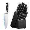 Kitchen Knife Set with Block and Sharpener, 15 Piece High Carbon Stainless Steel Sharp Knife Set, Kitchen Cutlery with Crack-Resistant Handle