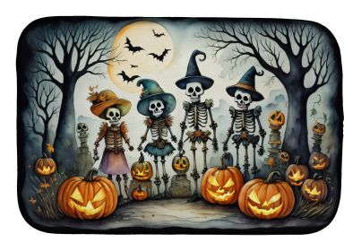 Calacas Skeletons Spooky Halloween Dish Drying Mat Absorbent Dish Drying Mat Pad for Kitchen Counter Dish Drainer Mat for Countertop, 14 x 21"
