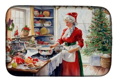 Cookies with Santa Claus Mrs. Claus Dish Drying Mat Absorbent Dish Drying Mat Pad for Kitchen Counter Dish Drainer Mat for Countertop, 14 x 21"