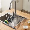 Expandable Roll Up Dish Drying Rack with 2 Removable Baskets   Multipurpose Kitchen Drainer Caddy Organizer Storage Shelf Holder Stainless Steel Over