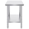 Stainless Steel Prep Table, 900x600x800 mm, 700 lbs Load Capacity, Heavy Duty Metal Worktable with 3 Adjustable Height Levels