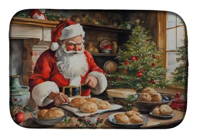 Cookies with Santa Claus Dish Drying Mat Absorbent Dish Drying Mat Pad for Kitchen Counter Dish Drainer Mat for Countertop, 14 x 21", Multicolor (Default: Default)